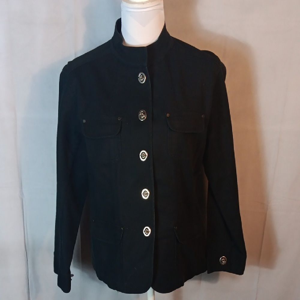 Chico's Black Utility Jacket with Turn Lock Buttons